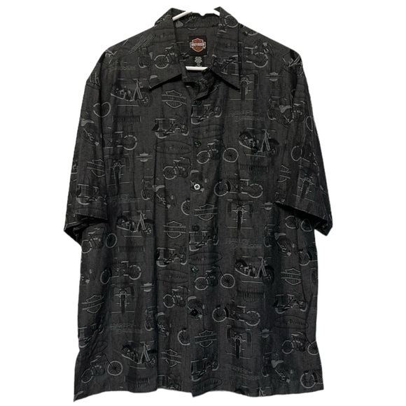 Harley-Davidson SILK Charcoal Gray Casual Button Down Shirt Loose-Fit Size LRG